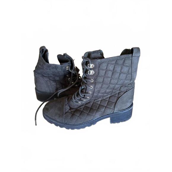 Quilted Lace-Up Combat Boots - March Through Life in Style! - Picture 1 of 6
